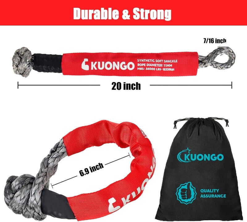 KUONGO Synthetic Soft Shackle 7/16"x20", Soft Shackle Recovery Rope 35000lbs Breaking Strength with Protective Sleeves, for Truck ATV UTV SUVs Off-Road Vehicel (2Pack Red) - Image 3
